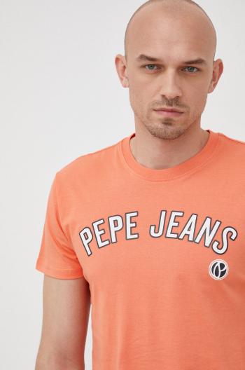 Bavlněné tričko Pepe Jeans Alessio oranžová barva, s potiskem