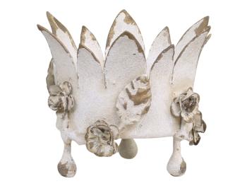 Krémový antik svícen s květy na širokou svíčku Crown - Ø 11*9cm 71616-19