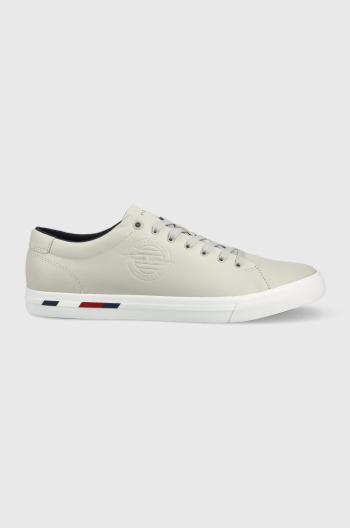 Kožené sneakers boty Tommy Hilfiger šedá barva