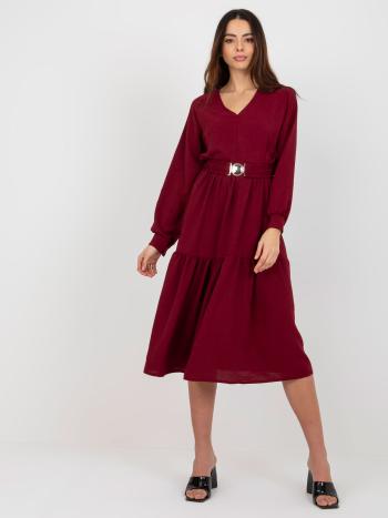 VÍNOVÉ MIDI ŠATY S PÁSKEM -TW-SK-BI-2021706.93P-BORDO Velikost: XL