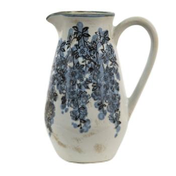 Béžový keramický džbán s modrými květy Maun M - 16*12*22 cm 6CE1423M