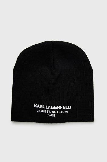 Vlněný klobouk Karl Lagerfeld černá barva, z tenké pleteniny