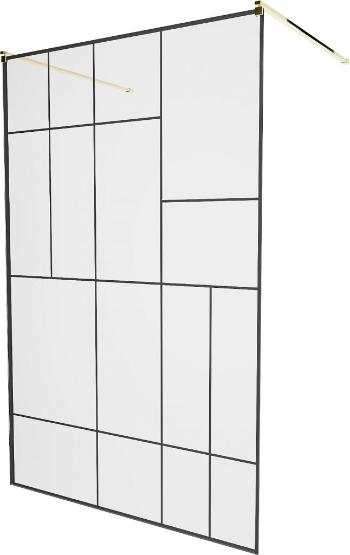 MEXEN/S KIOTO samostatně stojící sprchová zástěna 100 x 200 cm, transparent/černá vzor 8 mm, zlatá 800-100-002-50-78