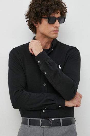 Bavlněné tričko Polo Ralph Lauren černá barva, regular, s límečkem button-down