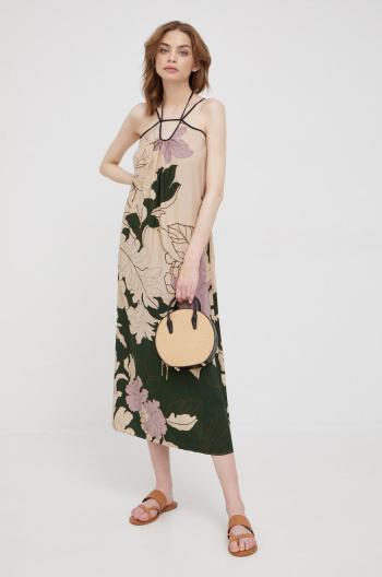 Šaty Sisley béžová barva, midi