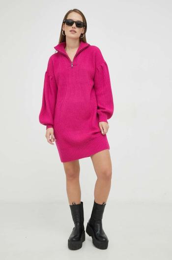 Šaty z vlněné směsi Karl Lagerfeld růžová barva, mini, oversize
