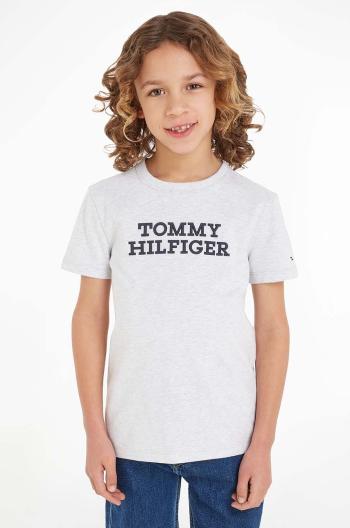 Dětské bavlněné tričko Tommy Hilfiger šedá barva, s potiskem