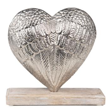 Dekorace stříbrné antik kovové srdce na dřevěném podstavci  - 22*6*23cm 65119