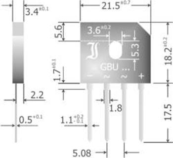 Křemíkový můstkový usměrňovač Diotec GBU6M, U(RRM) 1000 V, 6 A, SIL