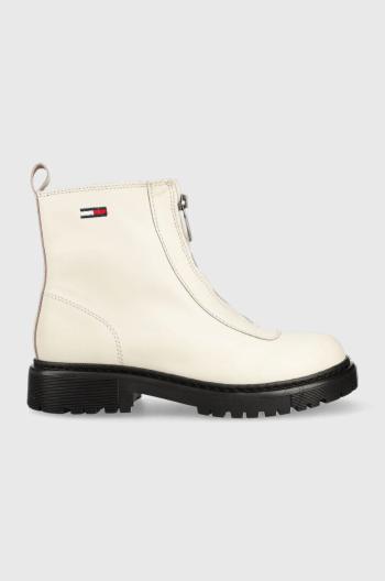 Kožené kotníkové boty Tommy Jeans Tommy Jeans Zip Boot dámské, bílá barva, na platformě