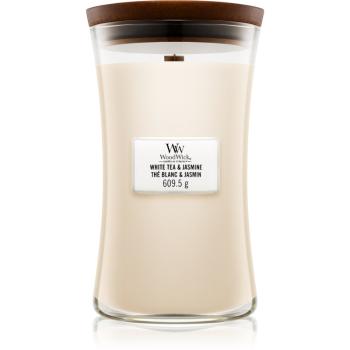 Woodwick White Tea & Jasmine vonná svíčka s dřevěným knotem 609.5 g