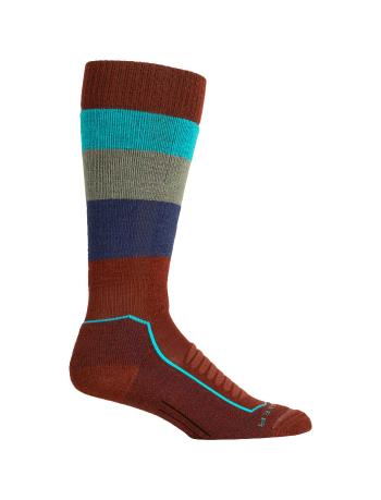 dámské merino ponožky ICEBREAKER Wmns Ski+ Medium OTC Wide Stripe, Espresso/Arctic Teal/Sage velikost: M