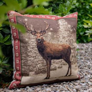 Zimní gobelínový polštář s jelenem v červeném okraji - 45*43*16cm EVKSRRH