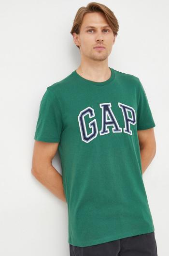 Bavlněné tričko GAP zelená barva, s aplikací