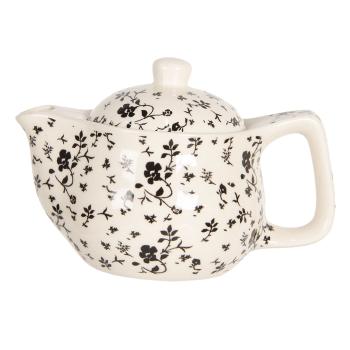 Konvička na čaj s drobnými černými květy - Ø 16*11 cm / 0,4L 6CETE0081S