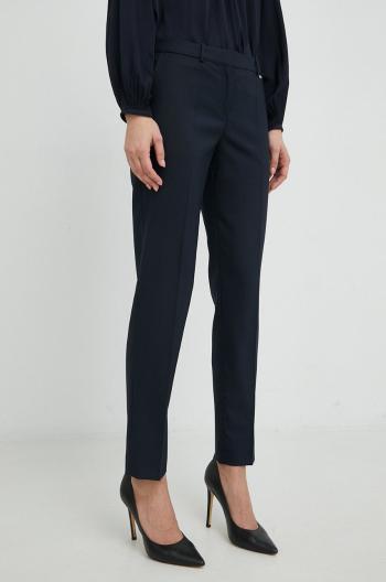 Vlněné kalhoty BOSS dámské, tmavomodrá barva, fason cargo, medium waist