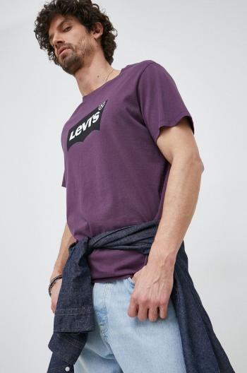 Bavlněné tričko Levi's fialová barva, s potiskem