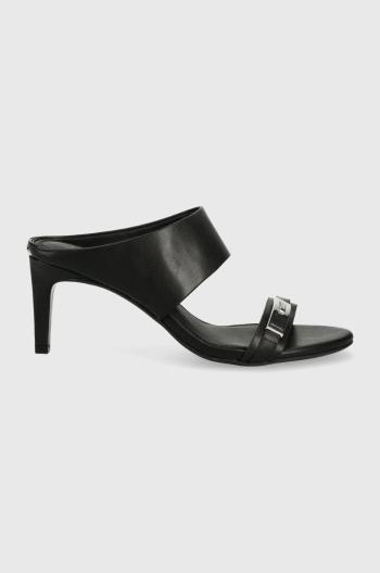 Kožené pantofle Calvin Klein Essentia Mule dámské, černá barva, na podpatku
