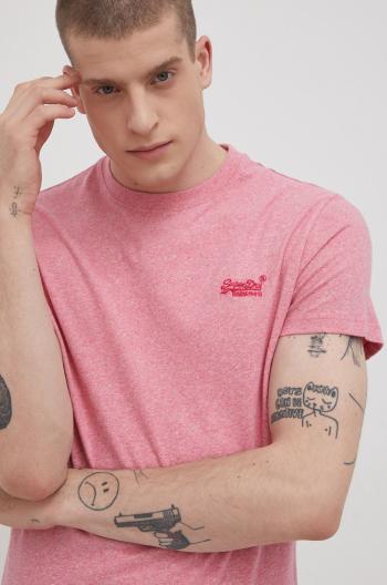Bavlněné tričko Superdry růžová barva, hladké