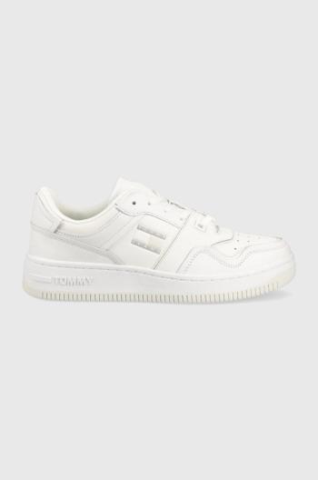 Kožené sneakers boty Tommy Jeans BASKET CUPSOLE bílá barva, EM0EM01194