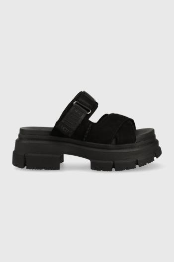 Semišové pantofle UGG Ashton Slide dámské, černá barva, na platformě, 1136765