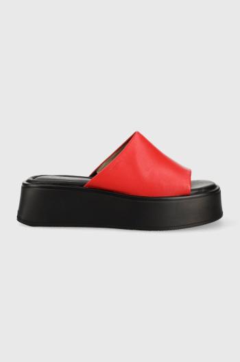 Kožené pantofle Vagabond Courtney dámské, červená barva, na platformě