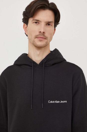 Bavlněná mikina Calvin Klein Jeans pánská, černá barva, s kapucí, hladká, J30J324620