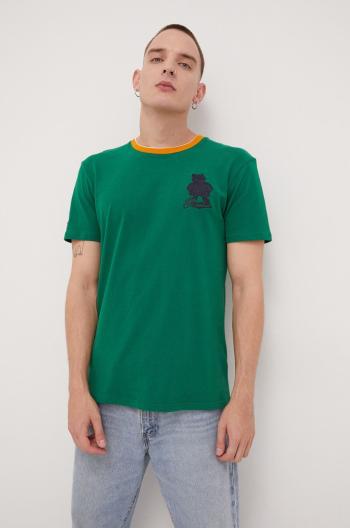 Bavlněné tričko Superdry zelená barva, s aplikací