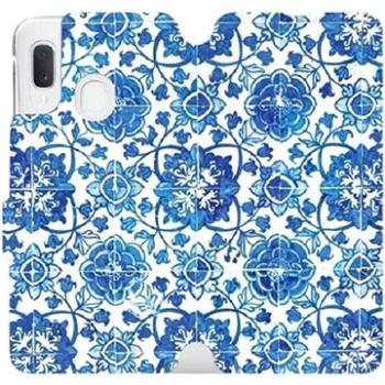 Flipové pouzdro na mobil Samsung Galaxy A20e - ME05P Modré dlaždice s květy (5903226907717)