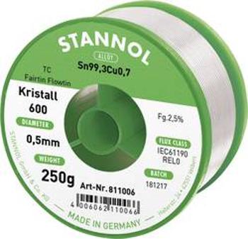 Bezolovnatý pájecí cín Stannol Kristall 600 Fairtin, bez olova, 250 g, 0.5 mm