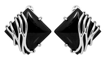 JVD Stylové stříbrné náušnice s černým onyxem SVLE0356SH8BL00