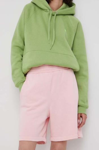 Bavlněné šortky United Colors of Benetton dámské, růžová barva, hladké, high waist