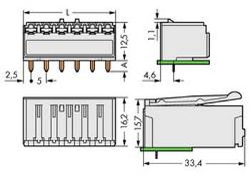 Zásuvkový konektor do DPS WAGO 2092-1326, 30.00 mm, pólů 6, rozteč 5 mm, 100 ks