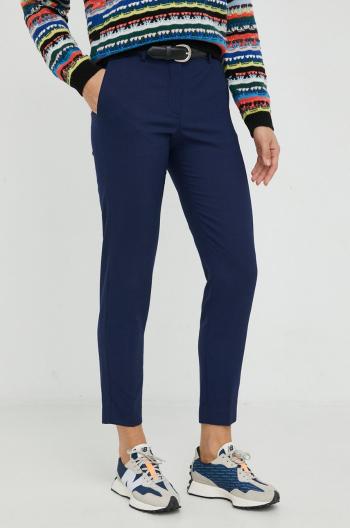 Vlněné kalhoty PS Paul Smith dámské, tmavomodrá barva, fason cargo, medium waist