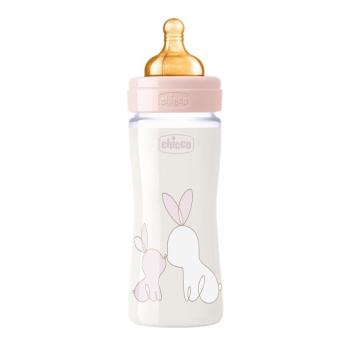 Chicco Original Touch Kojenecká láhev s latexovým dudlíkem skleněná 240 ml dívka