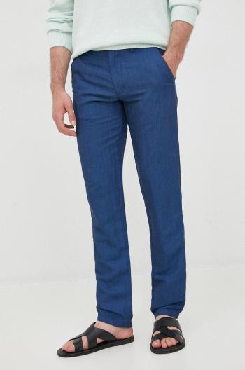 Plátěné kalhoty Tommy Hilfiger pánské, tmavomodrá barva, jednoduché