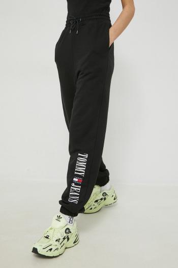 Tepláky Tommy Jeans dámské, černá barva, s aplikací