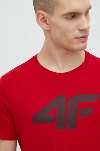 Bavlněné tričko 4F červená barva, s potiskem