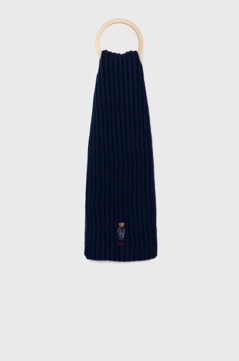 Šátek z vlněné směsi Polo Ralph Lauren tmavomodrá barva, s aplikací