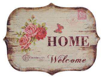 Nástěnná kovová cedule s růžemi Welcome Home - 33*25 cm 8PL-31382222