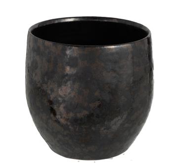 Kouřovo-stříbrný antik keramický květináč Smokey - Ø 18*18cm 98626