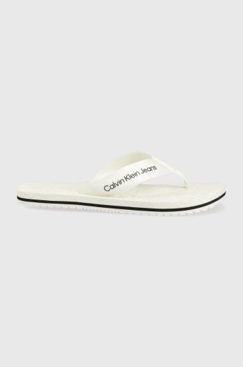 Žabky Calvin Klein Jeans dámské, bílá barva, na plochém podpatku