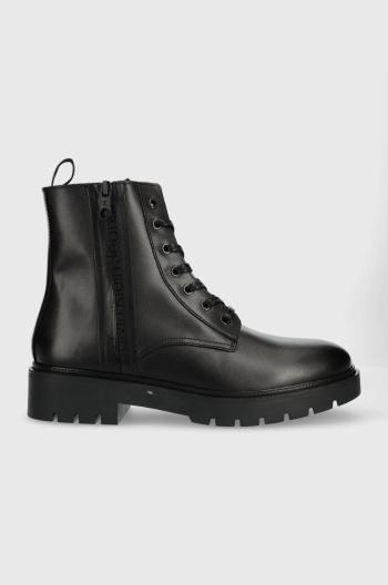 Kožené kotníkové boty Calvin Klein Jeans Combat Mid Laceup Boot W Zip pánské, černá barva