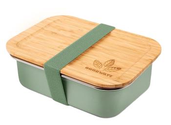 Zelený nerezový svačinový box s bambusovým víčkem - 800ml/ 17*12,5*6,5cm mint 800ml