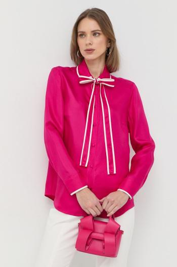 Hedvábné tričko Red Valentino růžová barva, regular, s klasickým límcem