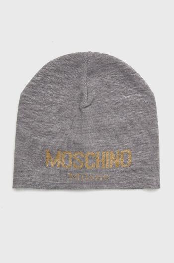 Čepice Moschino šedá barva, z tenké pleteniny