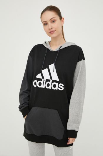 Bavlněná mikina adidas dámská, černá barva, s potiskem