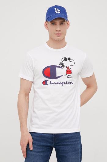Bavlněné tričko Champion 217808 bílá barva, s potiskem