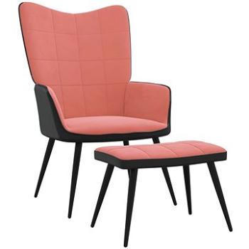 Relaxační křeslo se stoličkou růžové samet a PVC, 327824 (327824)