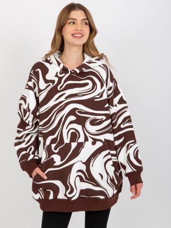 TMAVĚ HNĚDO-BÍLÁ VZOROVANÁ MIKINA S KAPUCÍ FA-BL-8292.39P-DARK BROWN Velikost: ONE SIZE